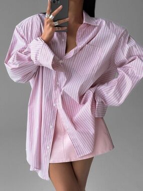 The Frankie shop Shoulder pad pinstripe women blue cotton shirt